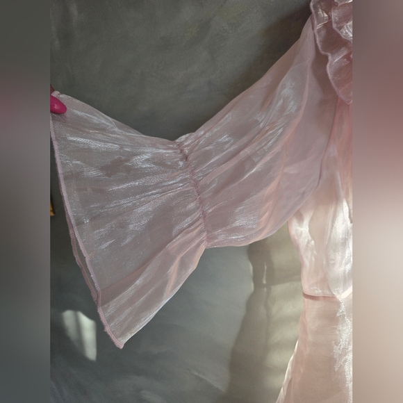 Baby Pink Organza Mesh Sheer Ruffled Mini Dress Top Sz 2X Wo Wo Wrap - Picture 14 of 16